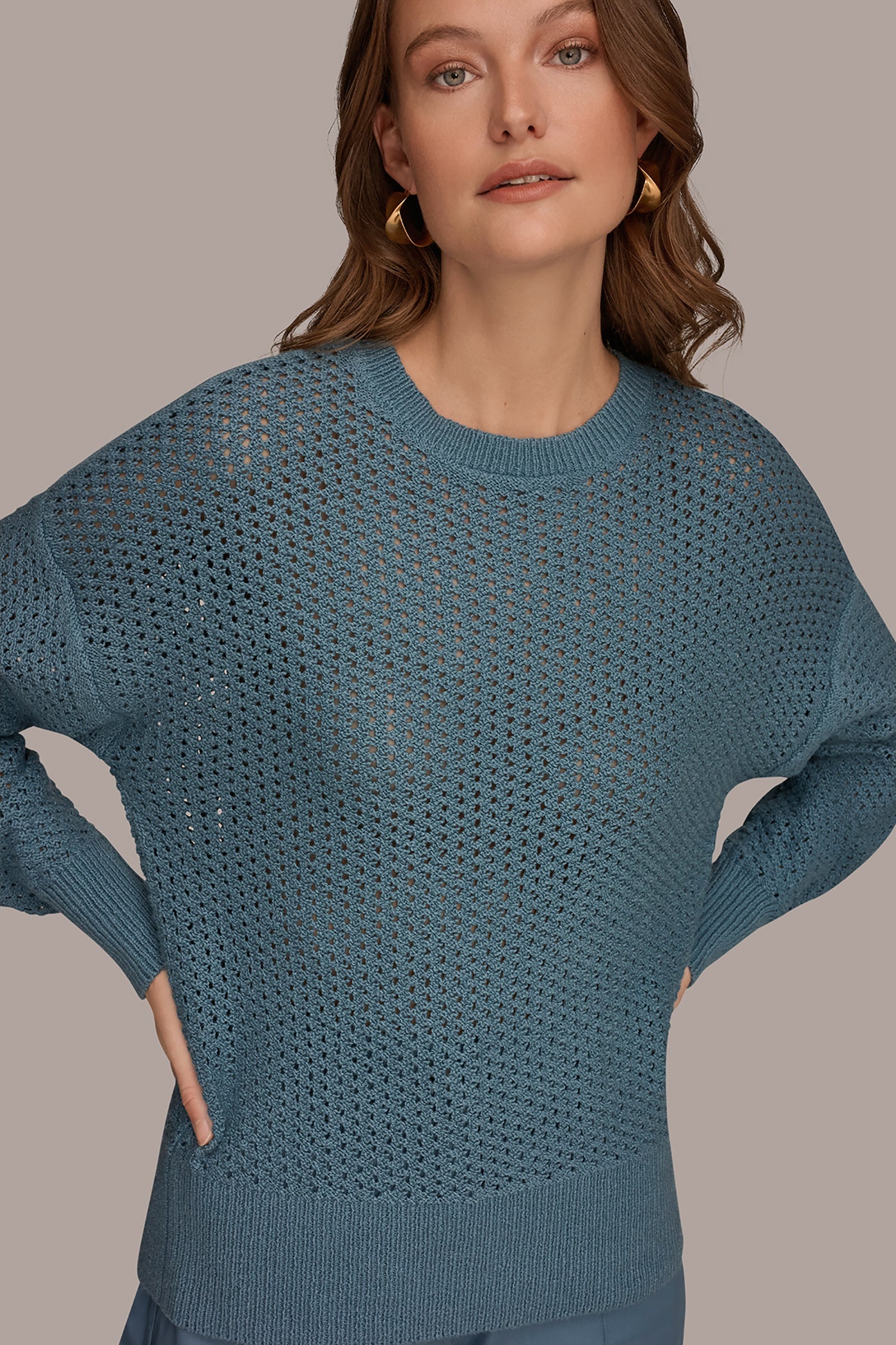 Donna Karan | LONG SLEEVE OPEN STITCH SWEATER