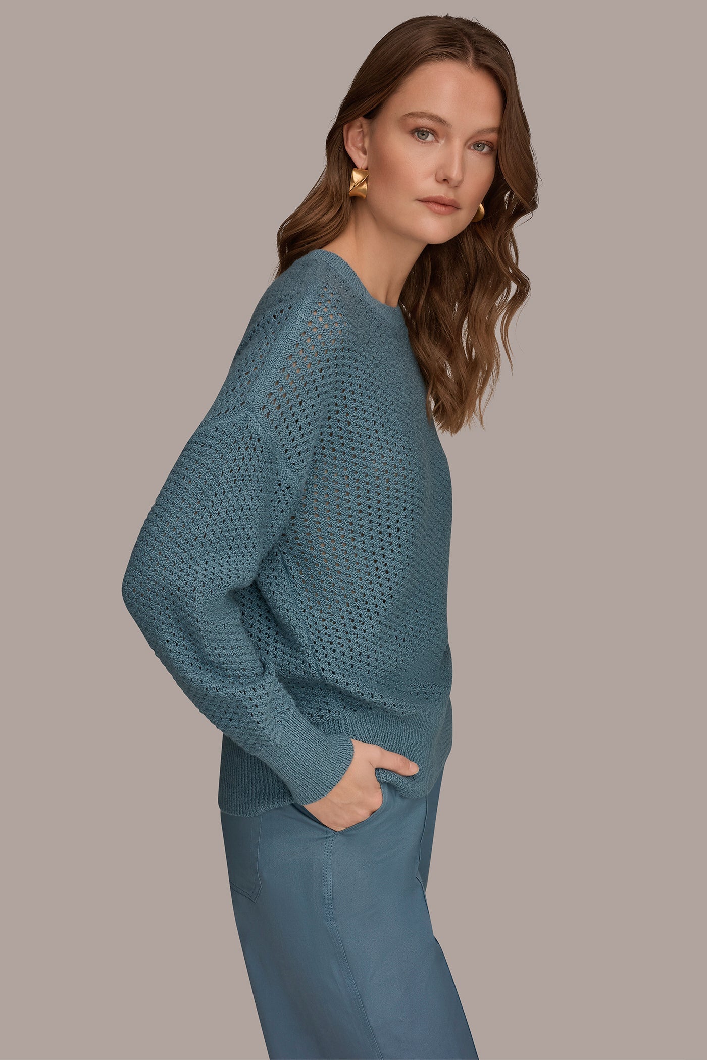 Donna Karan | LONG SLEEVE OPEN STITCH SWEATER
