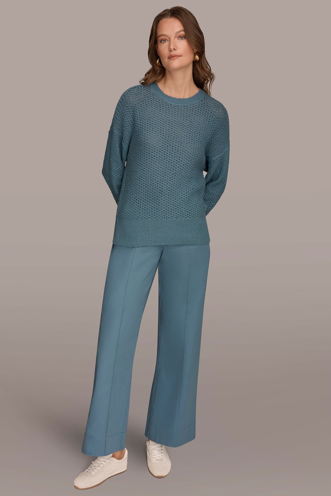Donna Karan | LONG SLEEVE OPEN STITCH SWEATER