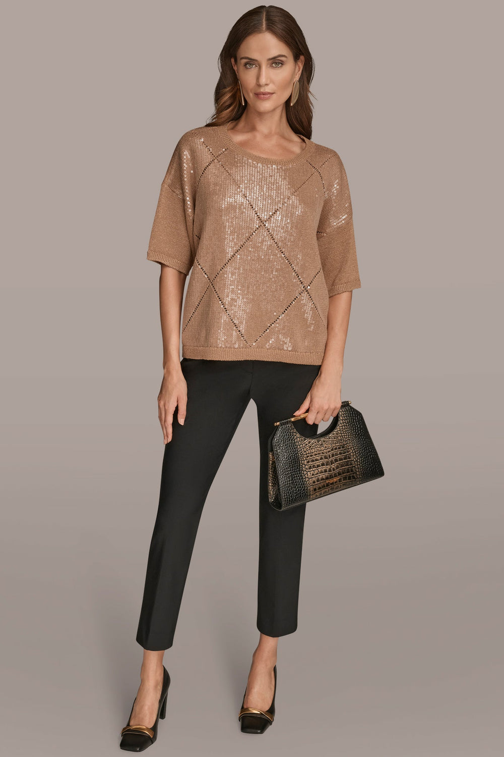 Donna Karan | ELBOW-SLEEVE SEQUIN SWEATER