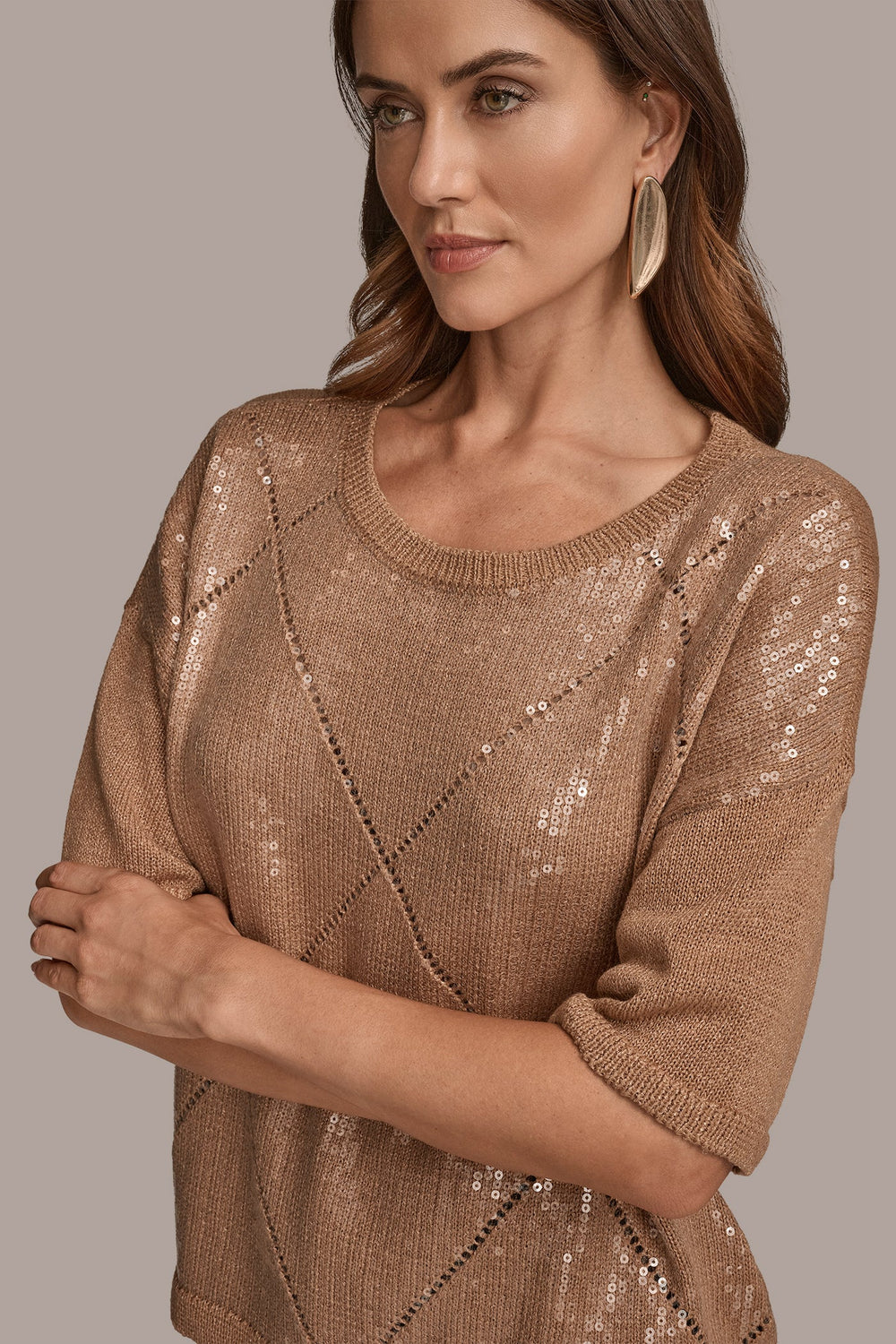 Donna Karan | ELBOW-SLEEVE SEQUIN SWEATER