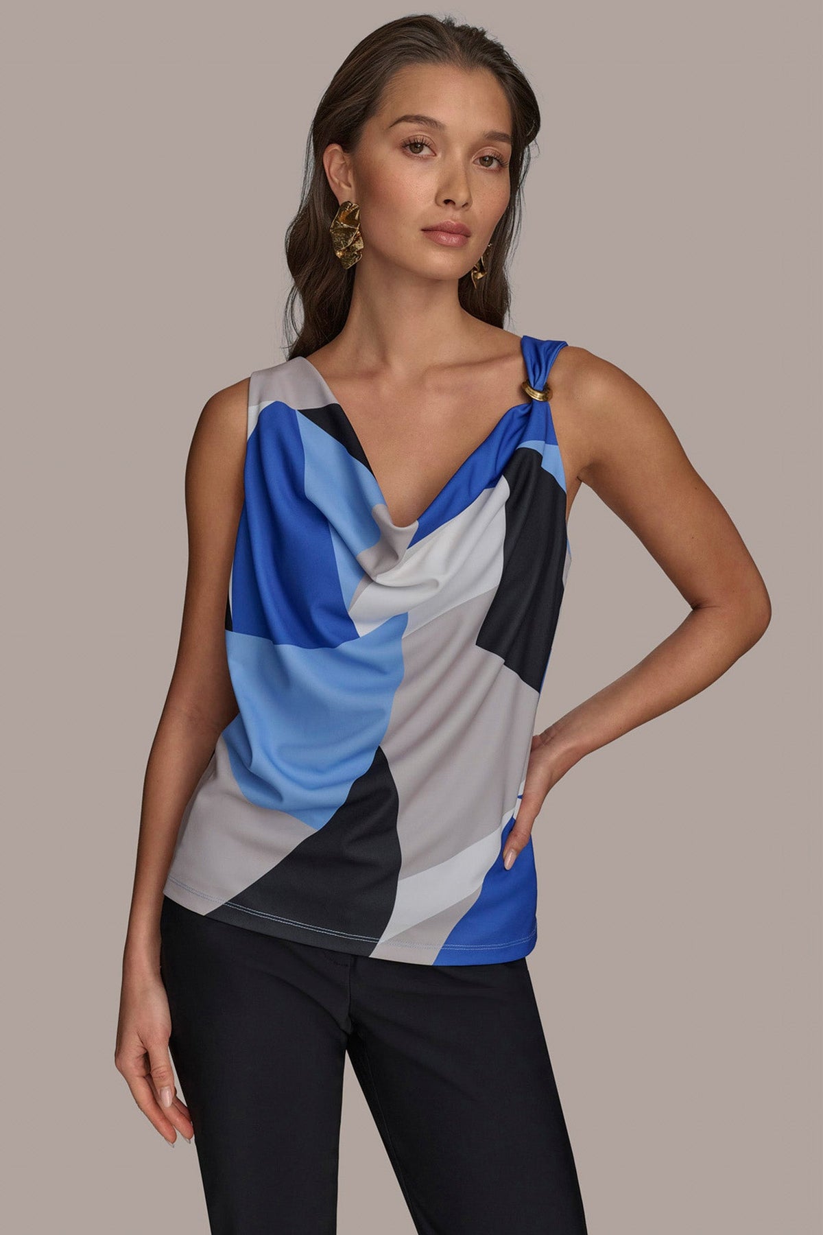 Donna Karan | PRINTED COWL NECK TOP