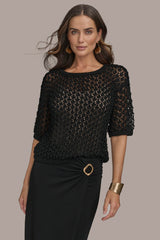 Donna Karan | OPEN STITCH CREW NECK TOP