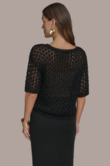 Donna Karan | OPEN STITCH CREW NECK TOP