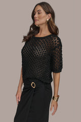Donna Karan | OPEN STITCH CREW NECK TOP