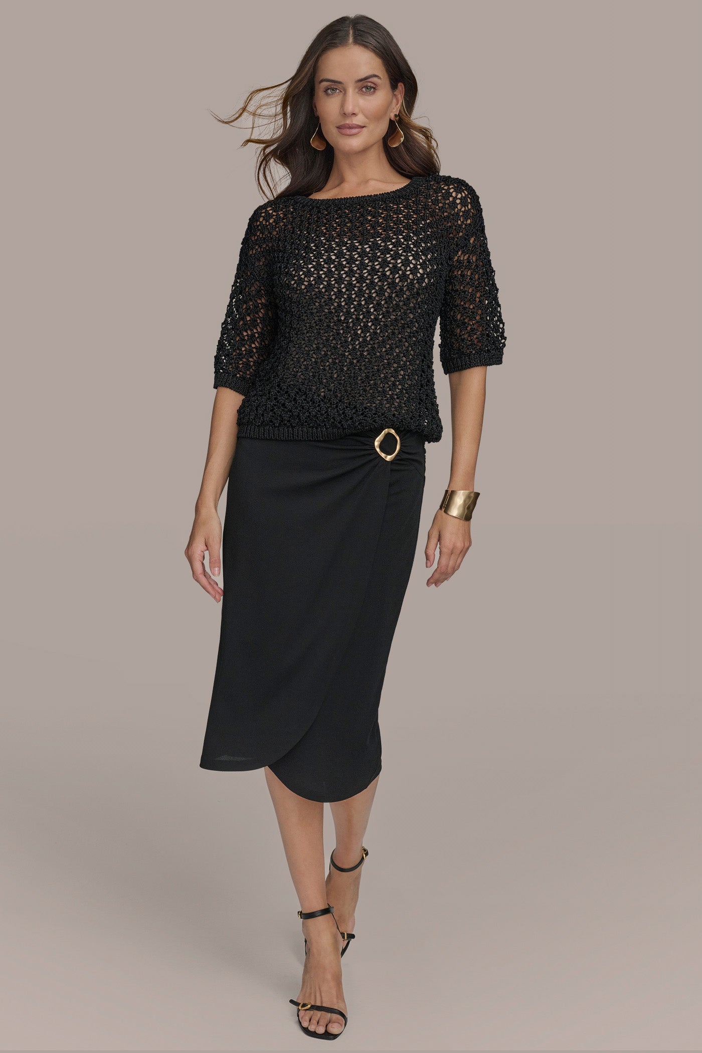 Donna Karan | OPEN STITCH CREW NECK TOP