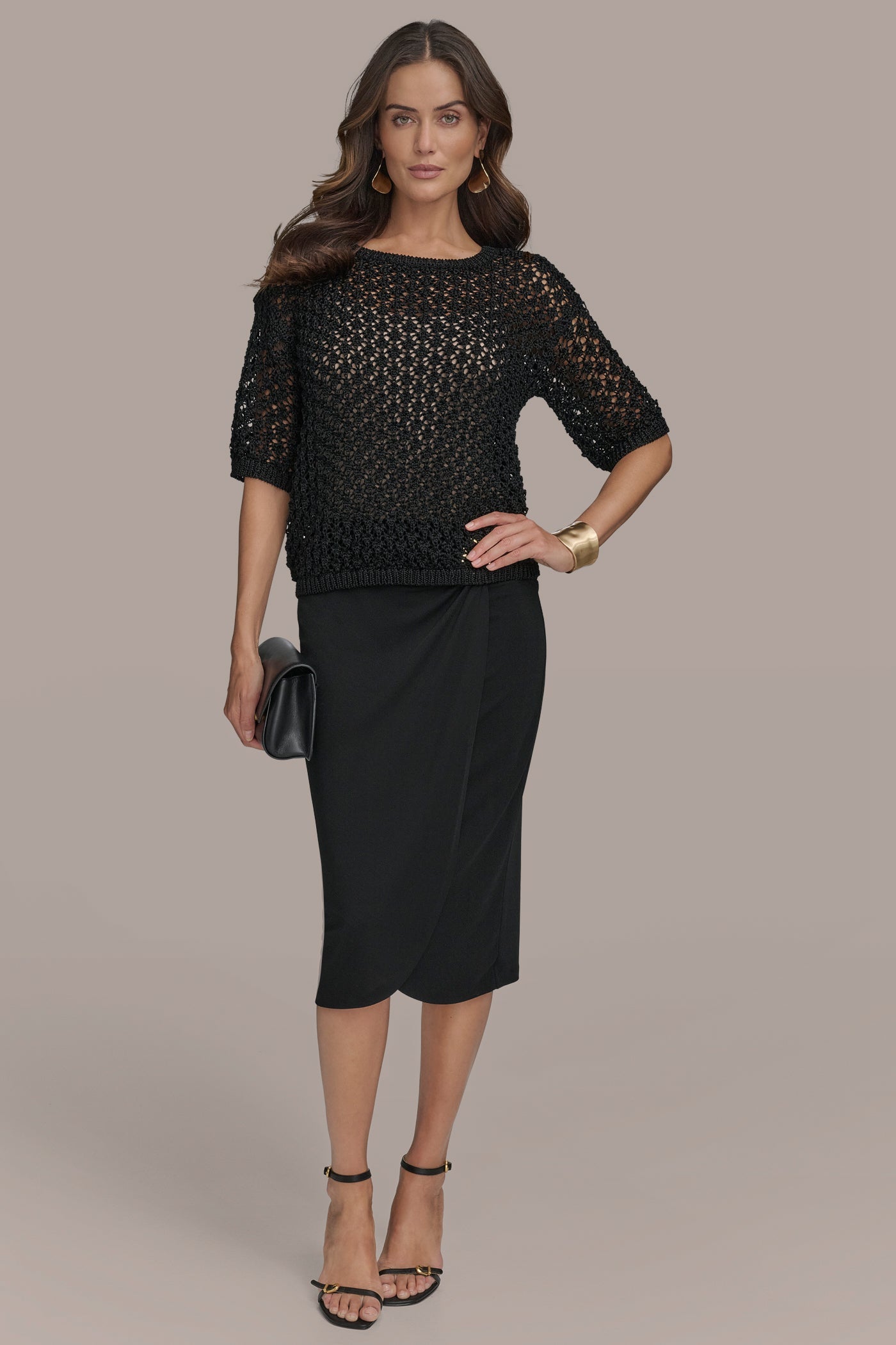 Donna Karan | OPEN STITCH CREW NECK TOP