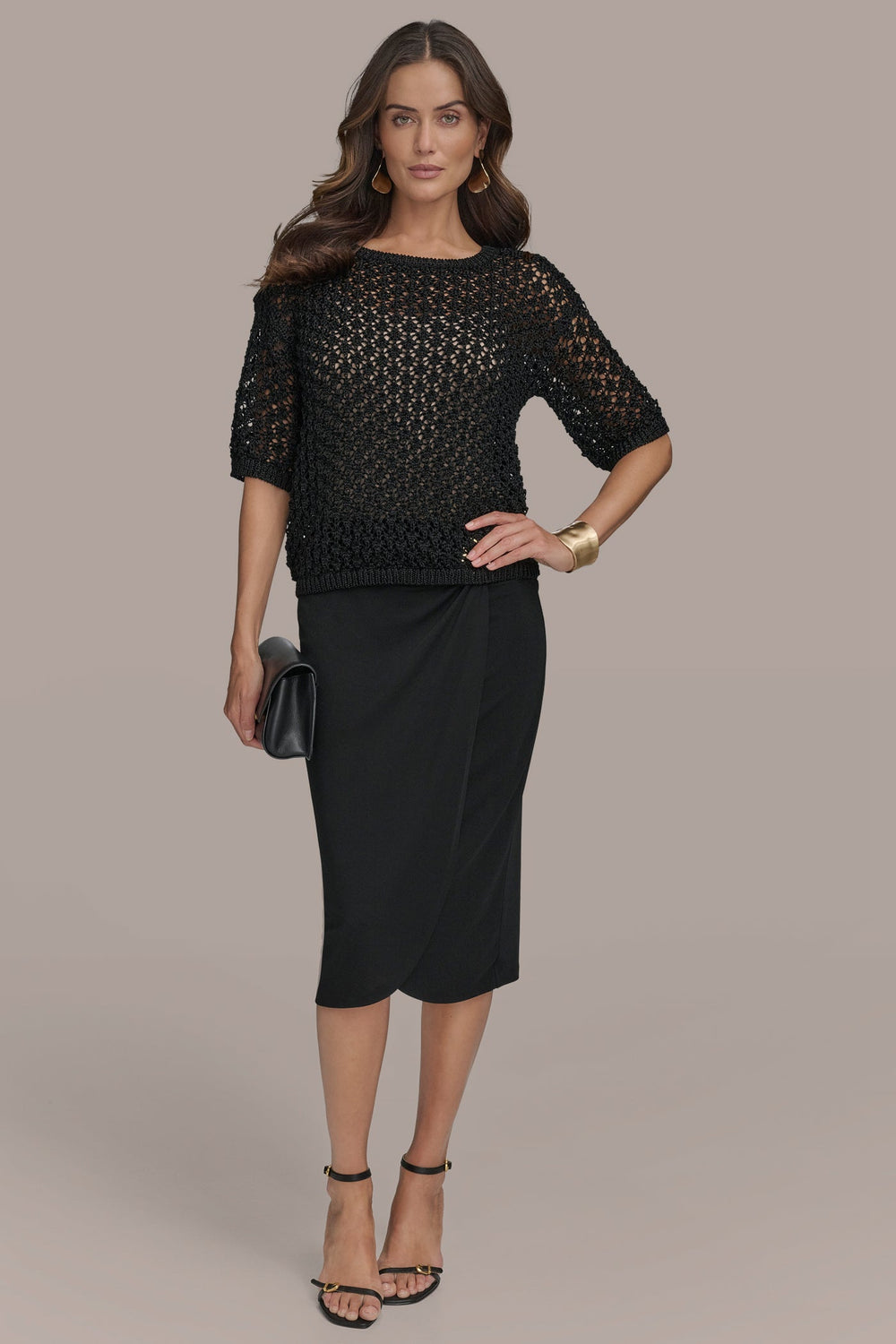 Donna Karan | OPEN STITCH CREW NECK TOP