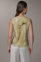 Donna Karan | SLEEVELESS COWL-NECK PRINT BLOUSE