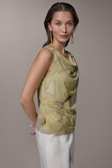 Donna Karan | SLEEVELESS COWL-NECK PRINT BLOUSE
