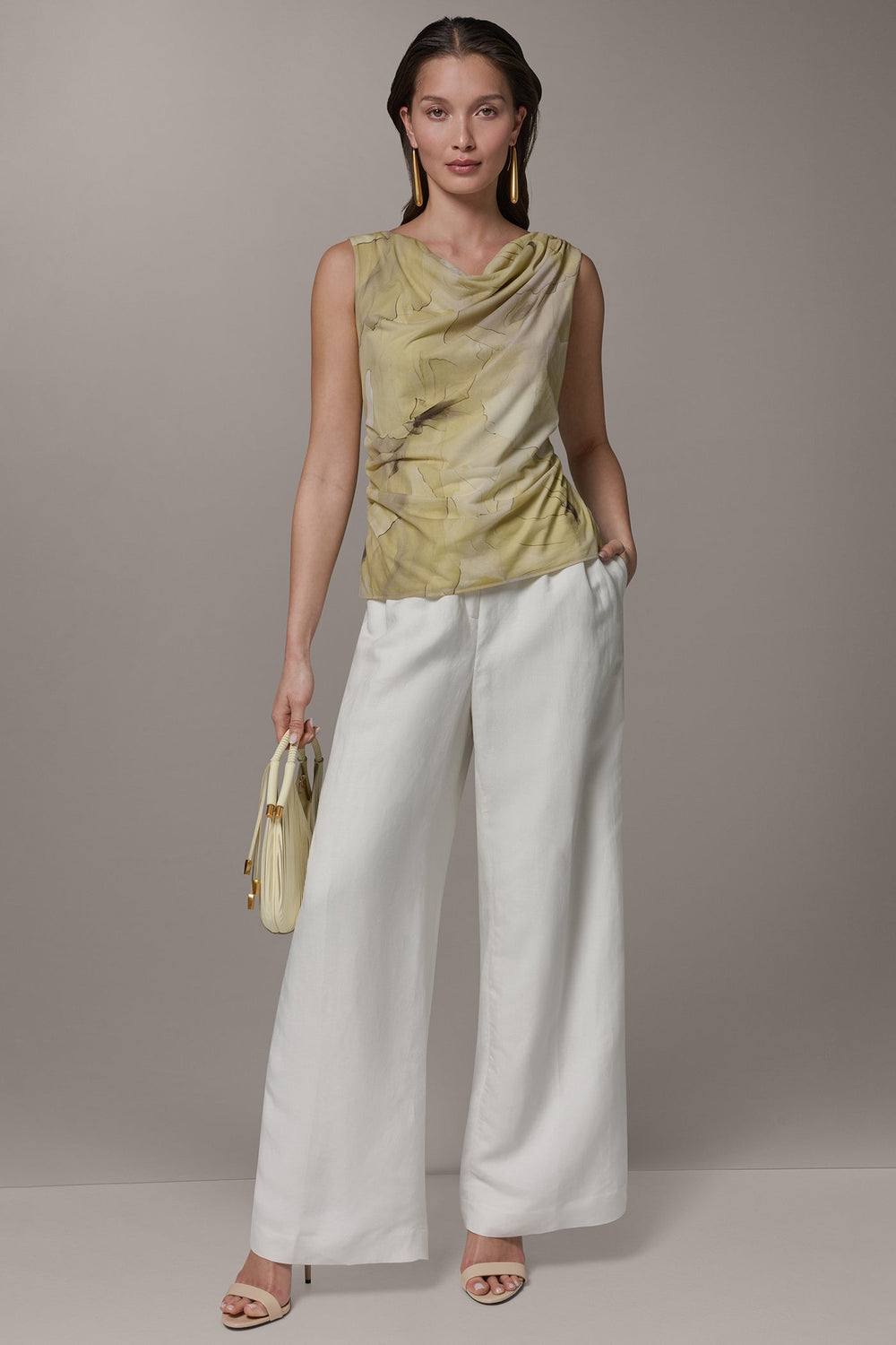 Donna Karan | SLEEVELESS COWL-NECK PRINT BLOUSE