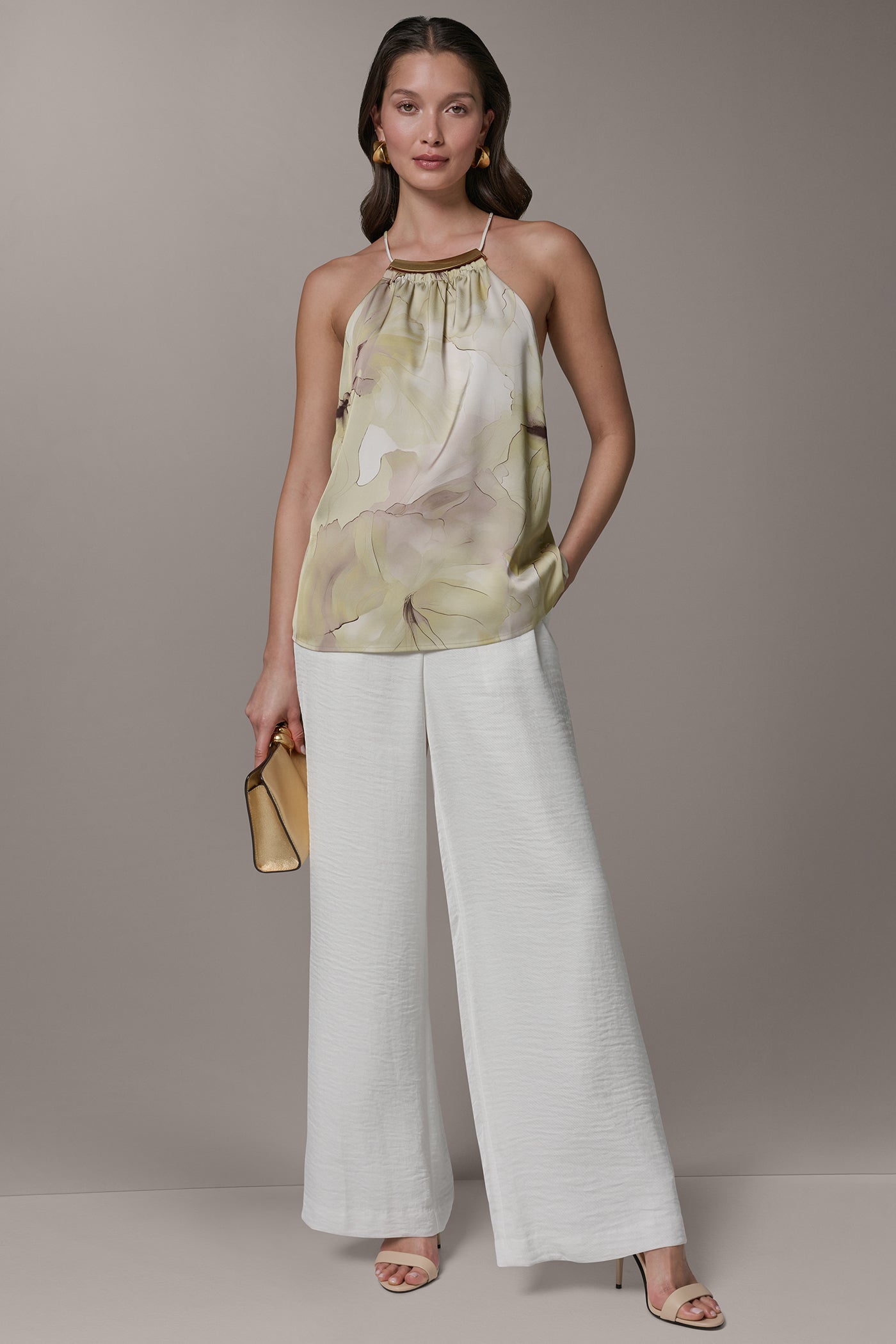 Donna Karan | SLEEVELESS FLORAL HALTER TOP