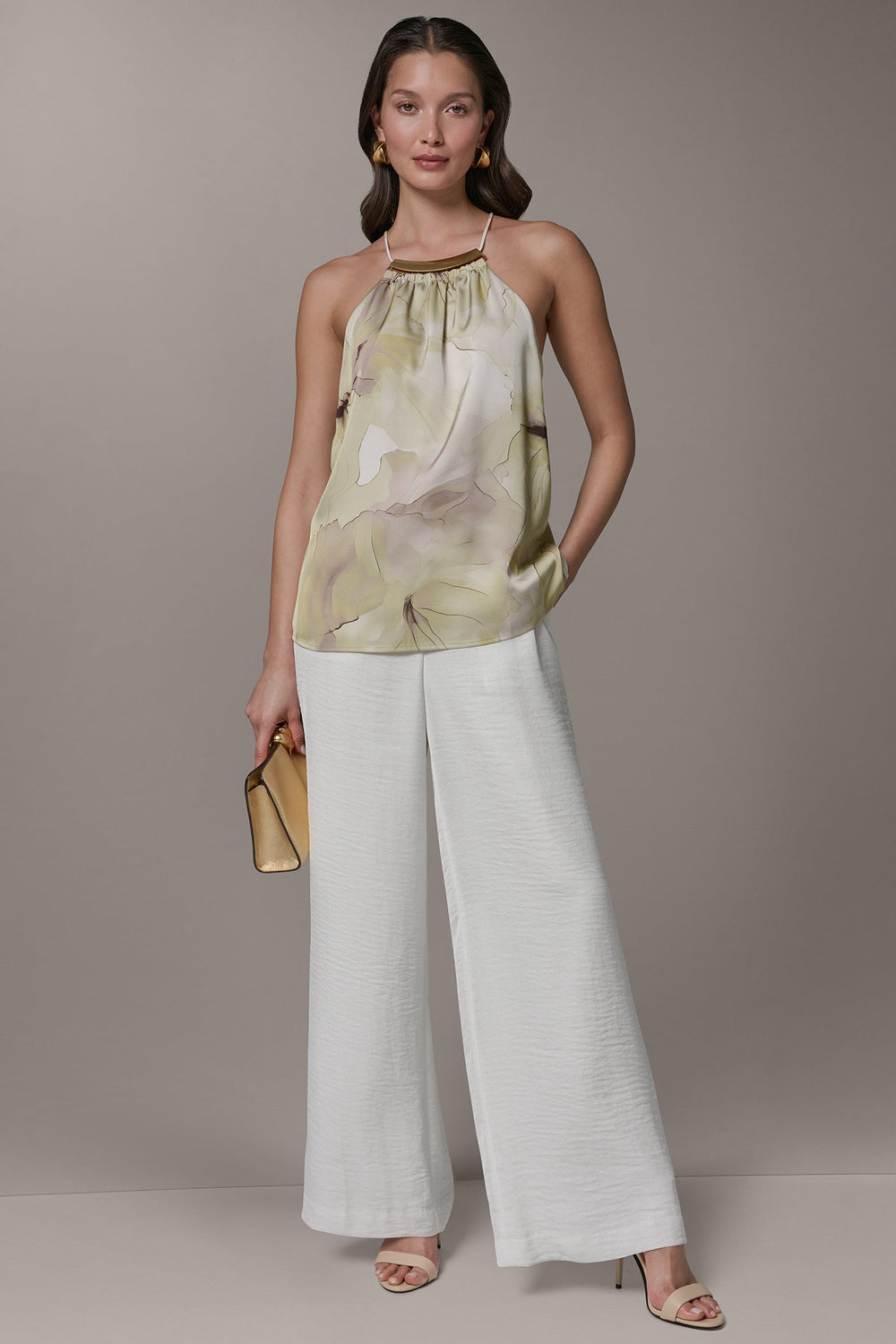 Donna Karan | SLEEVELESS FLORAL HALTER TOP