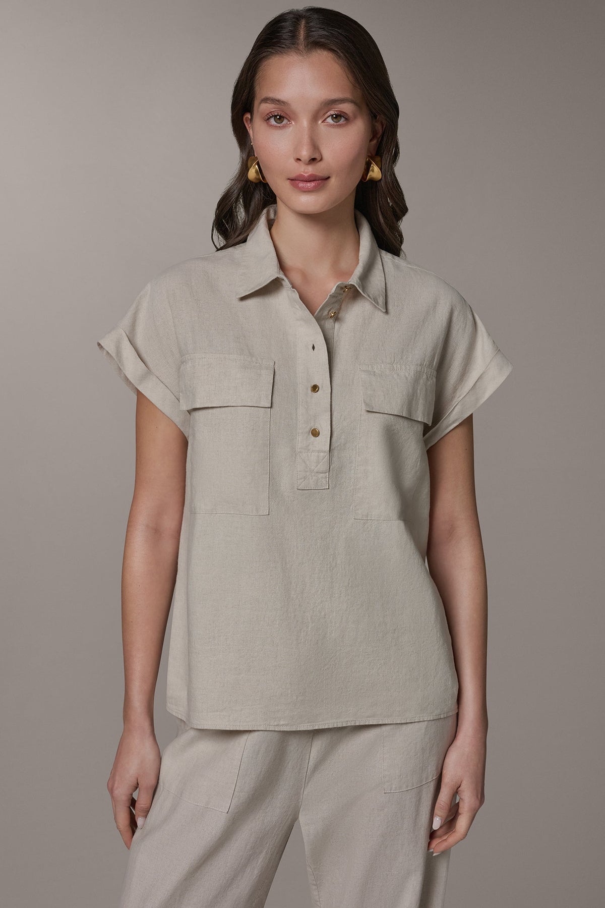 Donna Karan | CAP SLEEVE CAMP SHIRT