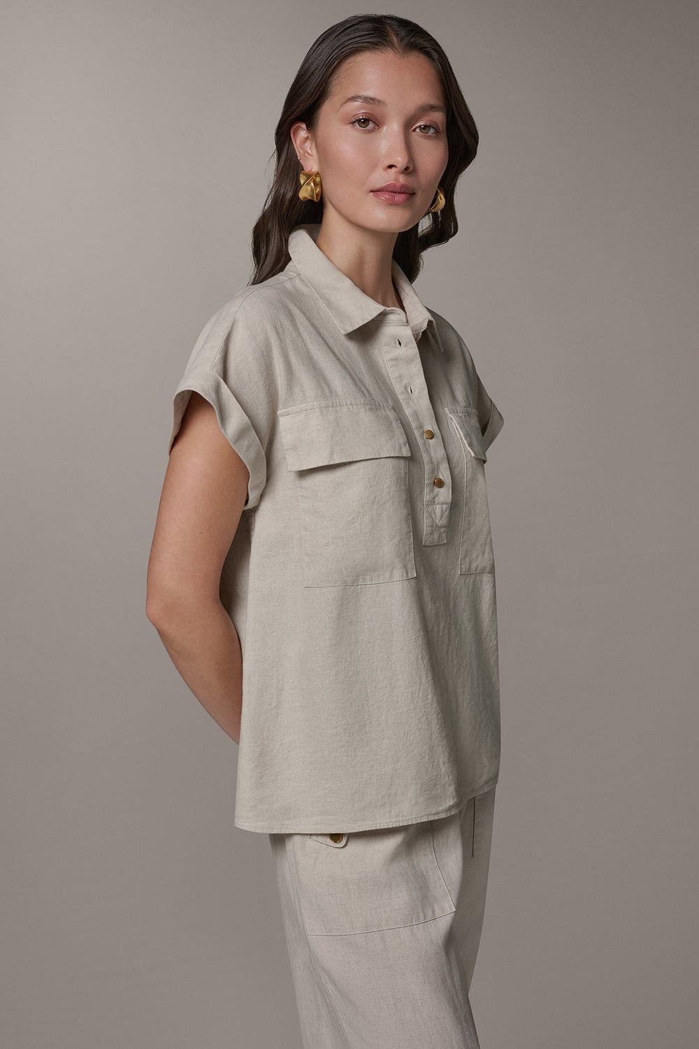 Donna Karan | CAP SLEEVE CAMP SHIRT