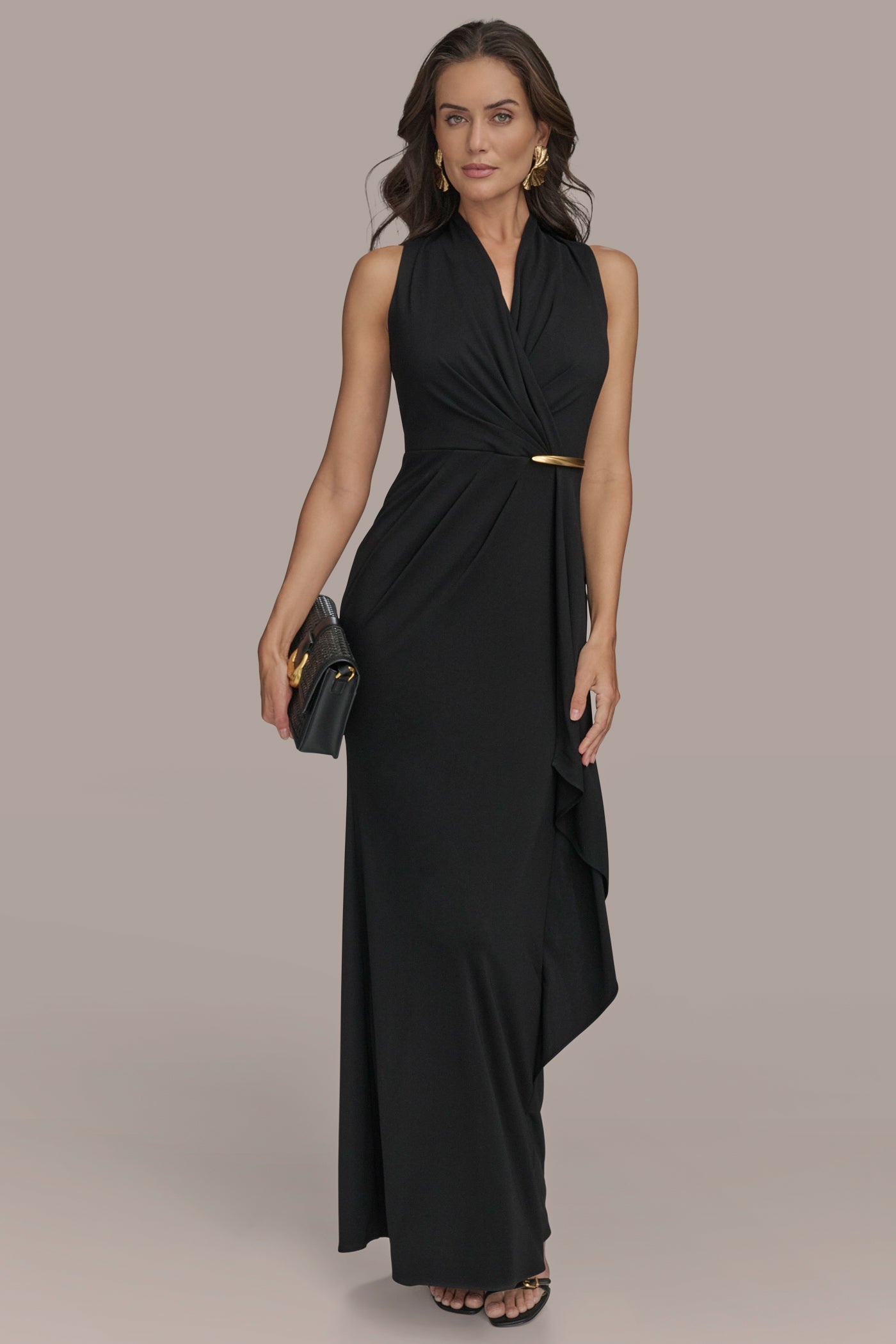 Donna Karan | SLEEVELESS WRAP RUFFLE MAXI GOWN
