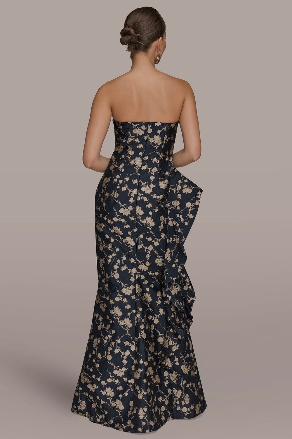 Donna Karan | STRAPLESS FLORAL RUFFLED HIGH-SPLIT GOWN