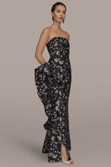 Donna Karan | STRAPLESS FLORAL RUFFLED HIGH-SPLIT GOWN