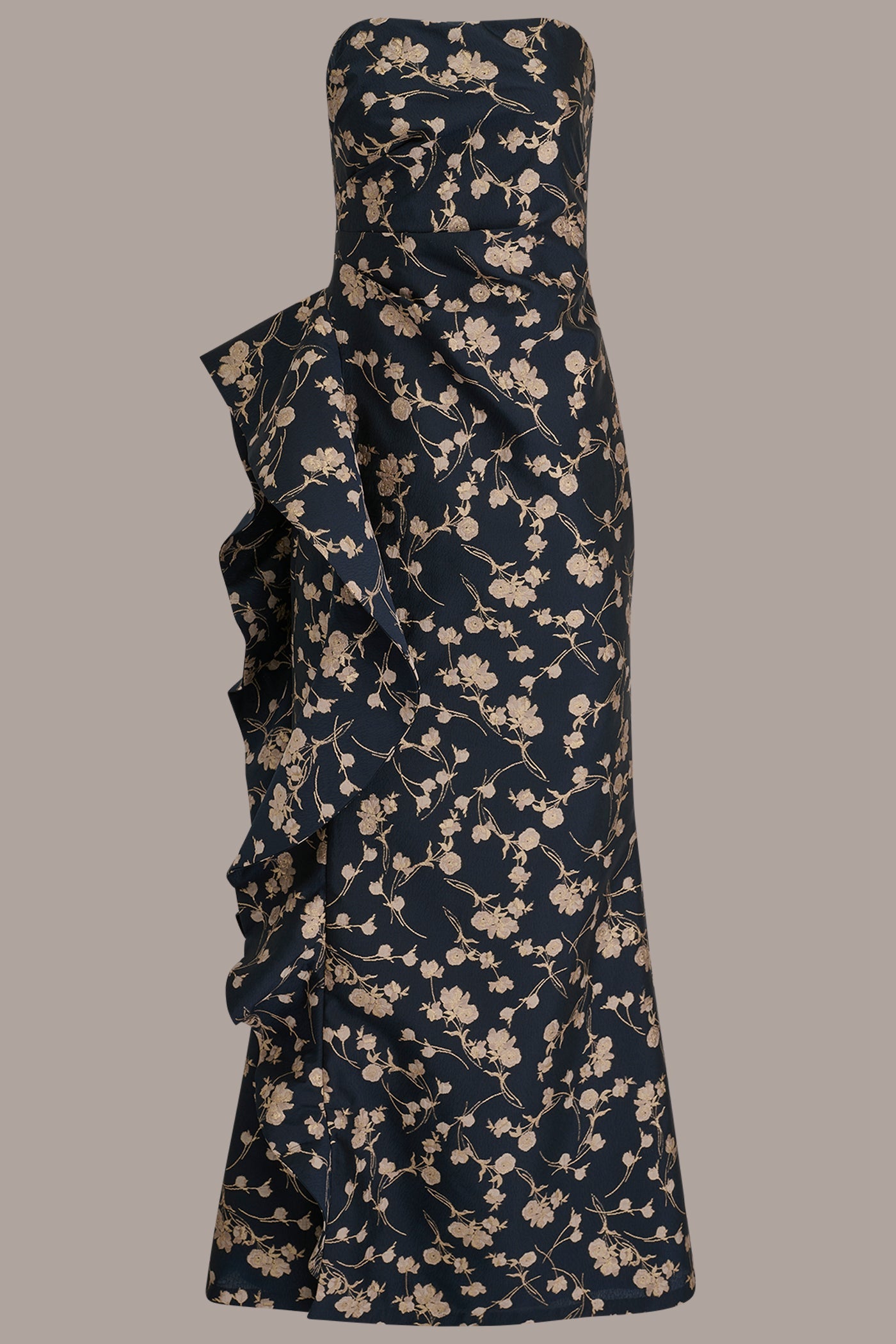Donna Karan | STRAPLESS FLORAL RUFFLED HIGH-SPLIT GOWN