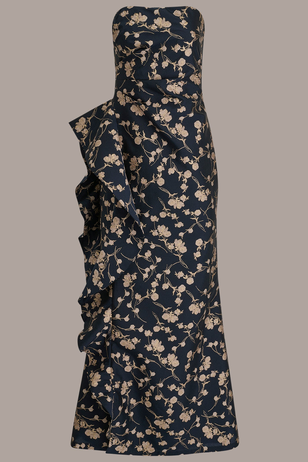 Donna Karan | STRAPLESS FLORAL RUFFLED HIGH-SPLIT GOWN