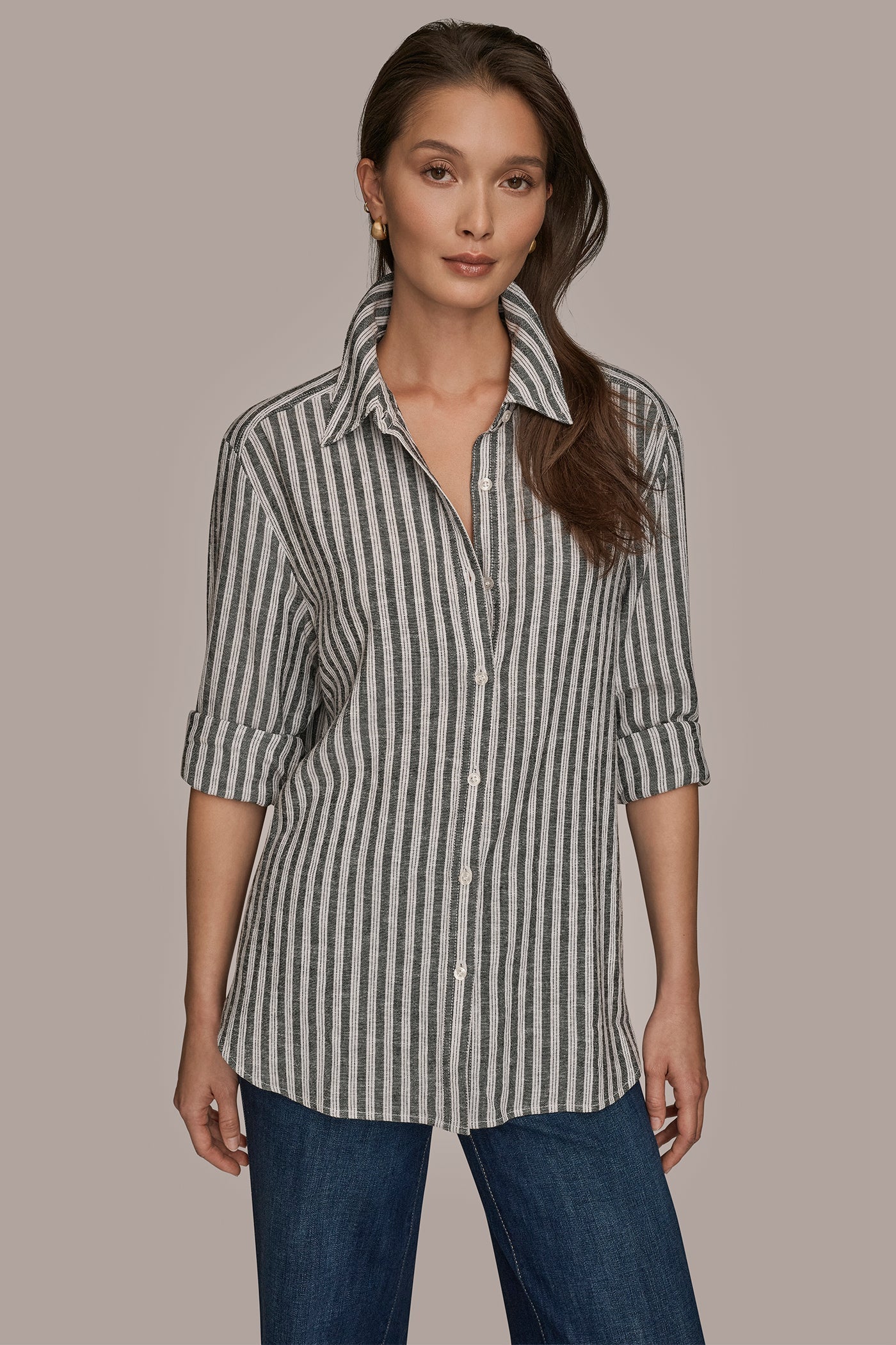 Donna Karan | LINEN-BLEND STRIPED SHIRT