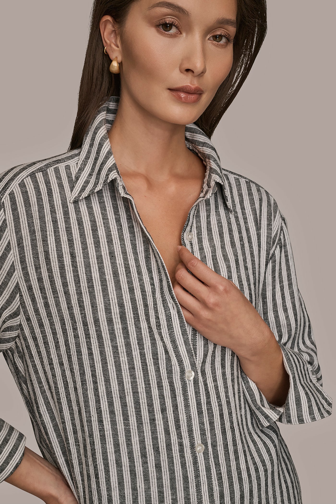 Donna Karan | LINEN-BLEND STRIPED SHIRT