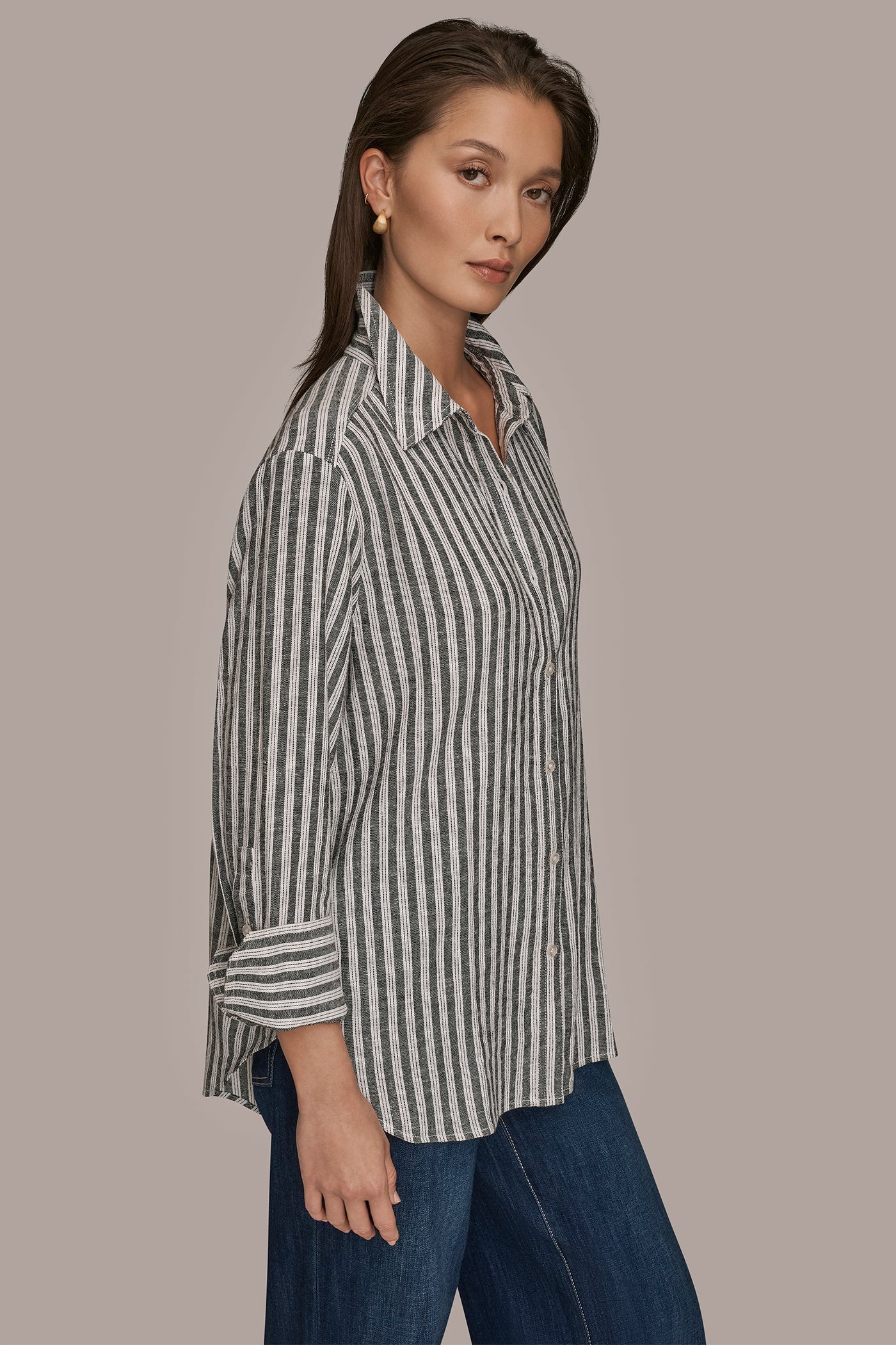 Donna Karan | LINEN-BLEND STRIPED SHIRT