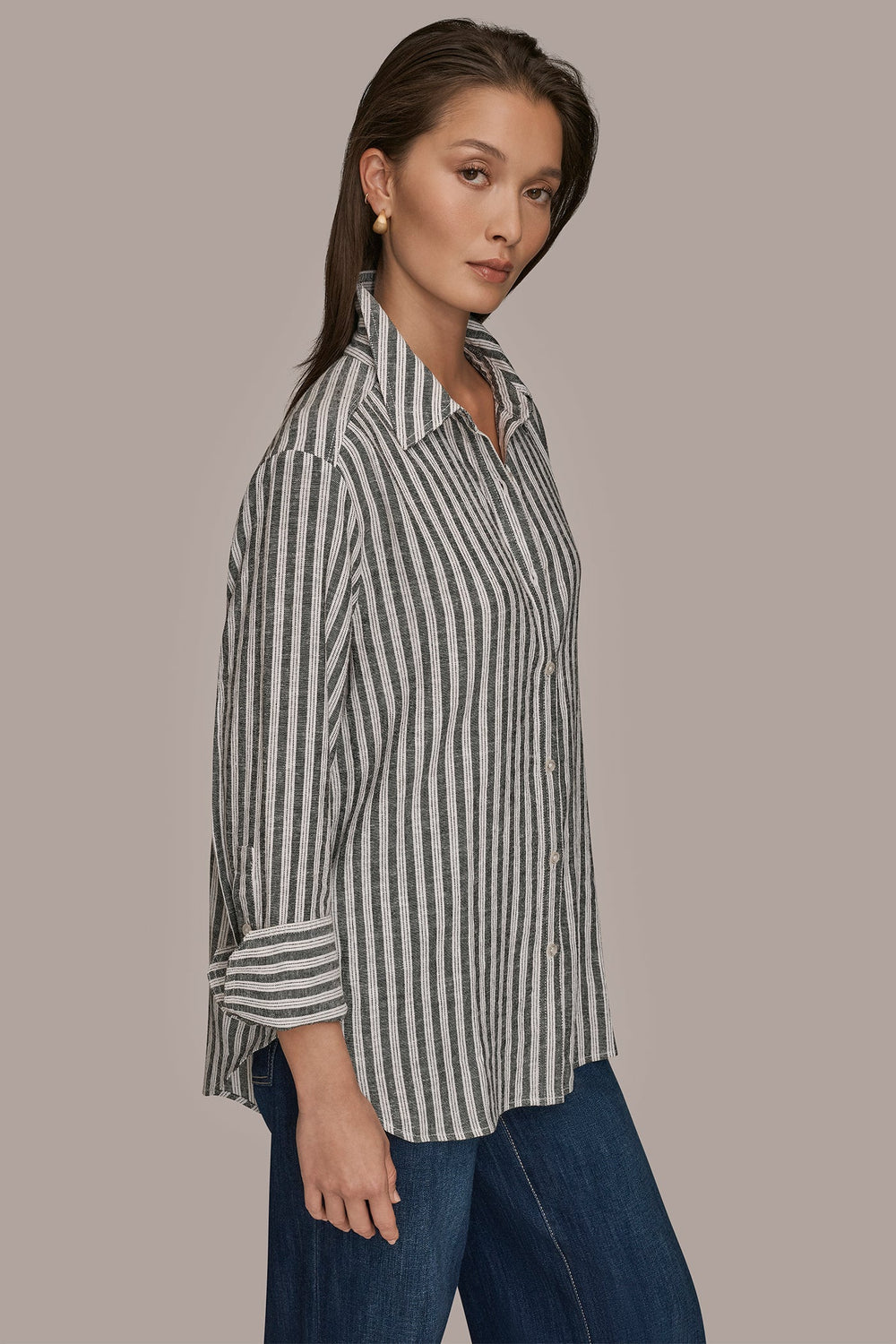 Donna Karan | LINEN-BLEND STRIPED SHIRT