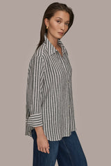 Donna Karan | LINEN-BLEND STRIPED SHIRT