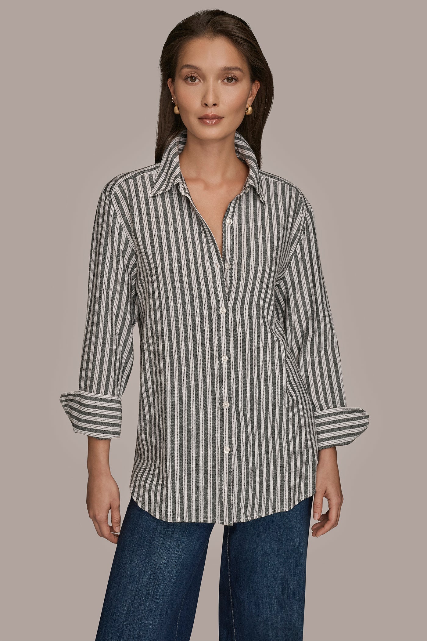 Donna Karan | LINEN-BLEND STRIPED SHIRT