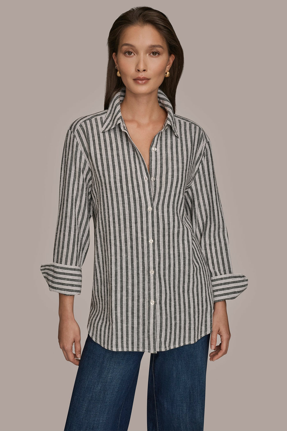 Donna Karan | LINEN-BLEND STRIPED SHIRT