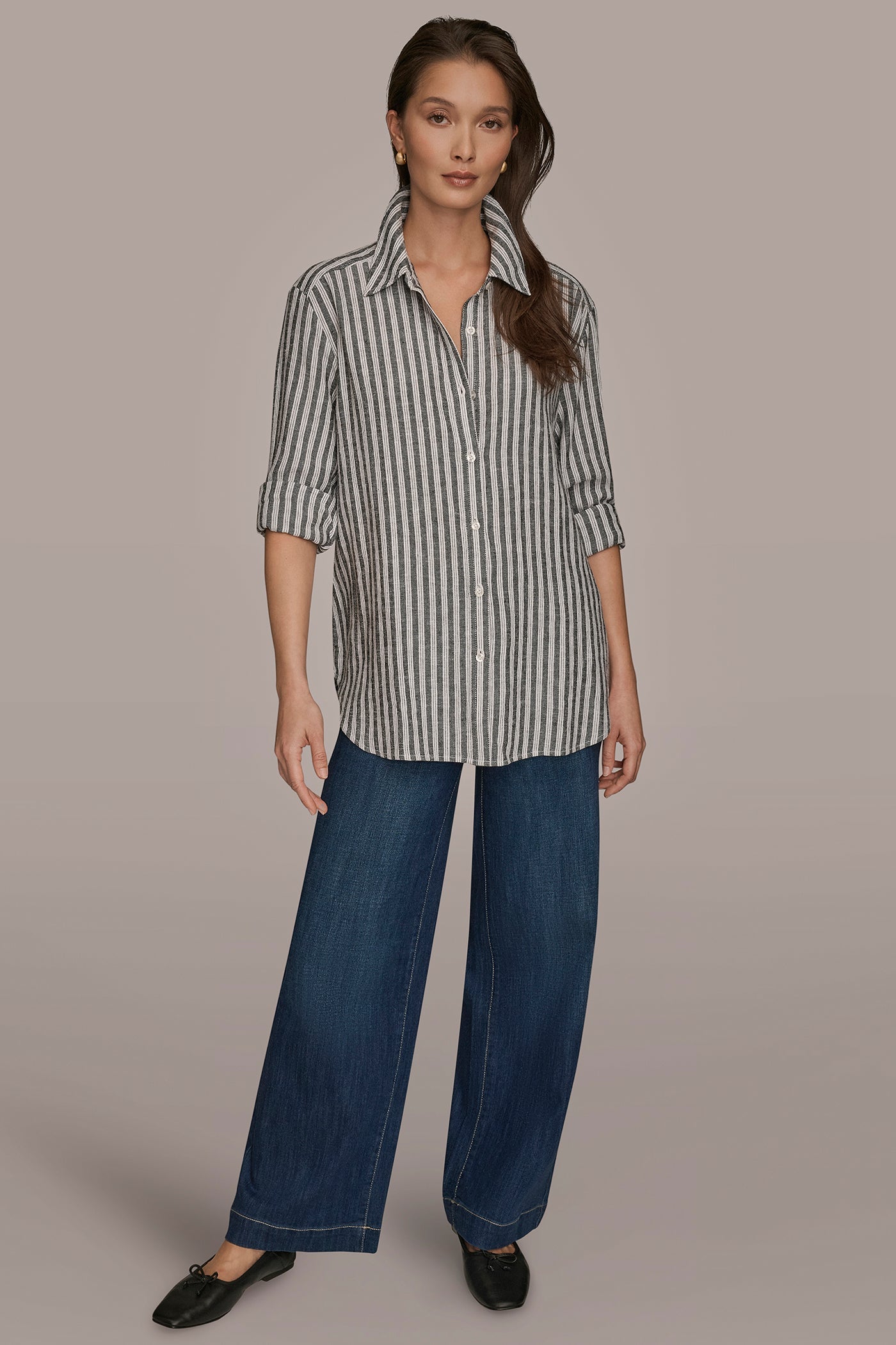 Donna Karan | LINEN-BLEND STRIPED SHIRT