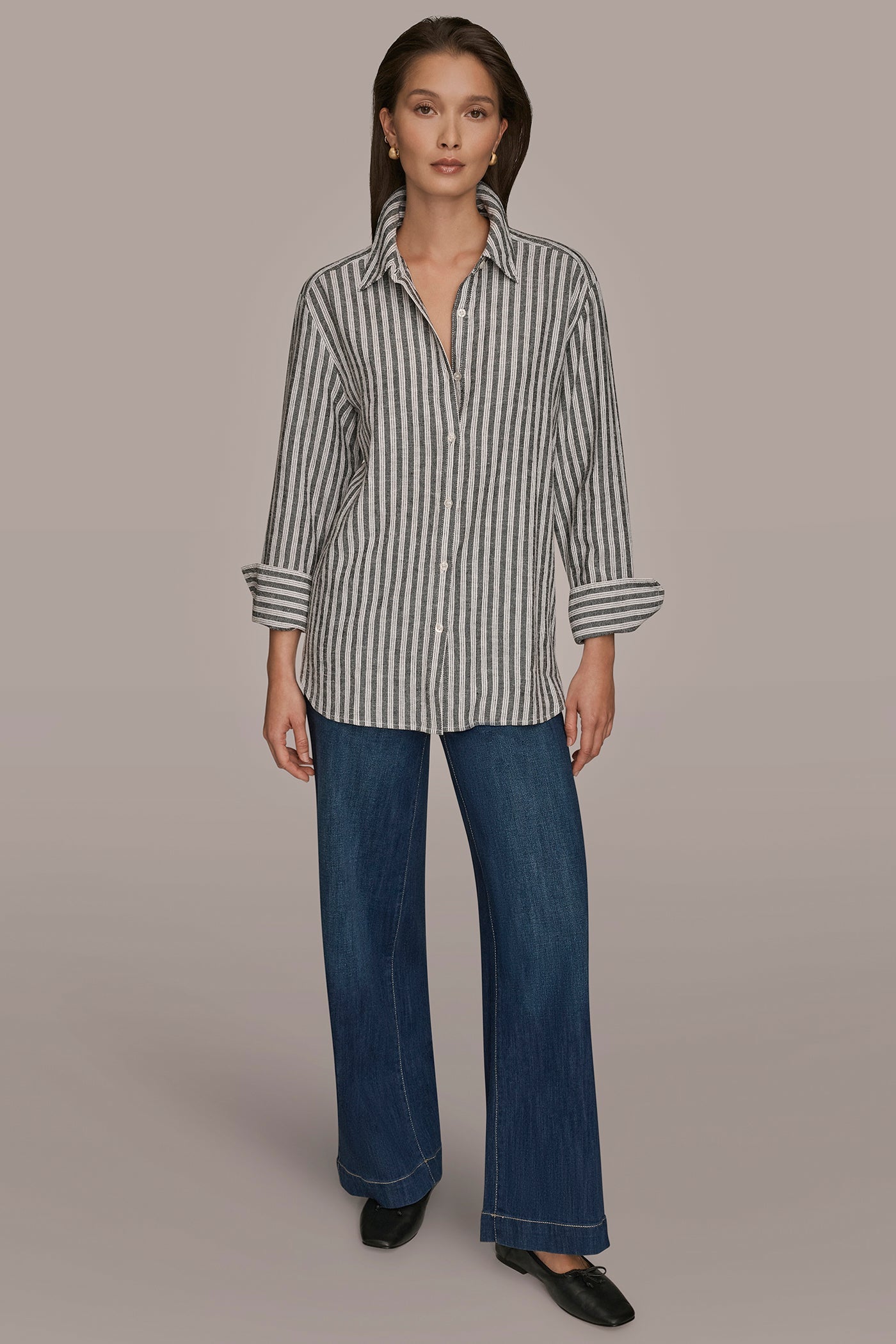 Donna Karan | LINEN-BLEND STRIPED SHIRT