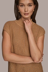 Donna Karan | SLEEVELESS MOCK-NECK OPEN STITCH SWEATER
