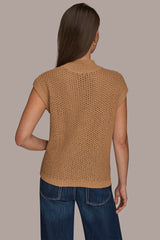 Donna Karan | SLEEVELESS MOCK-NECK OPEN STITCH SWEATER