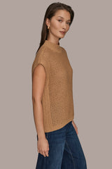 Donna Karan | SLEEVELESS MOCK-NECK OPEN STITCH SWEATER