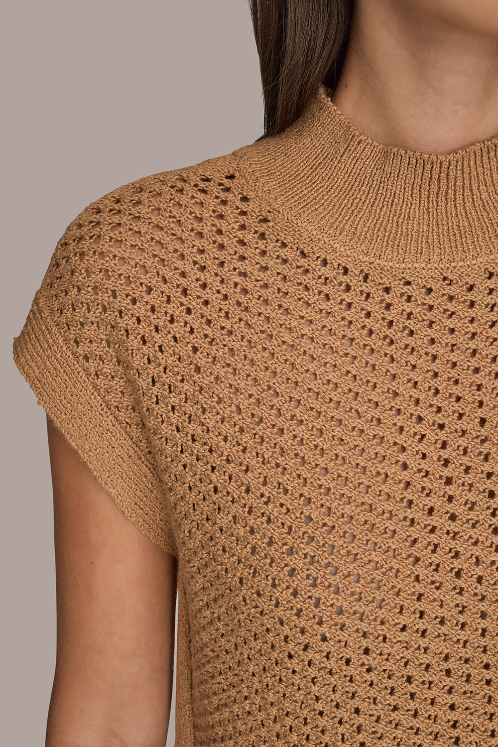 Donna Karan | SLEEVELESS MOCK-NECK OPEN STITCH SWEATER