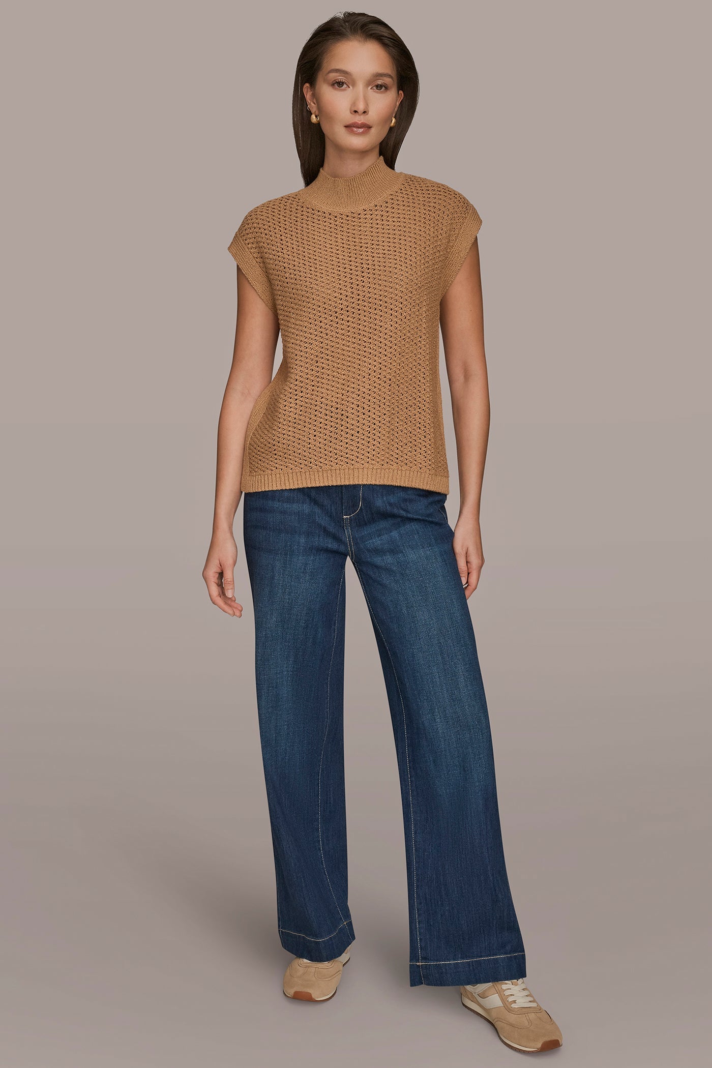 Donna Karan | SLEEVELESS MOCK-NECK OPEN STITCH SWEATER