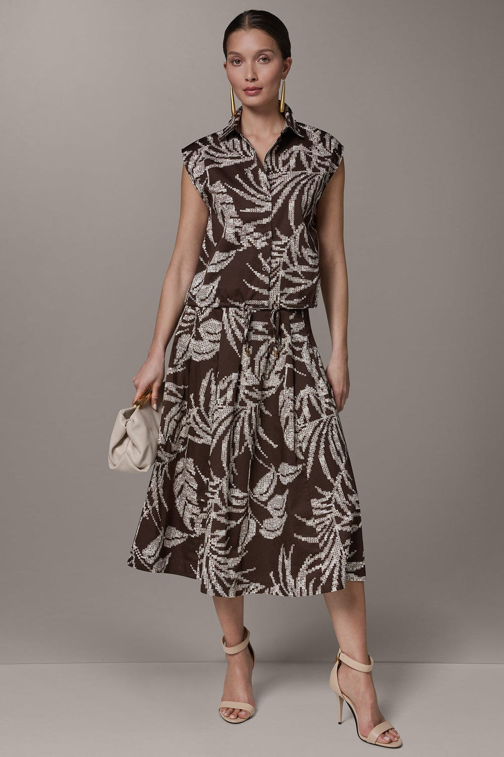 Donna Karan | SLEEVELESS PRINT DRAWSTRING HEM BLOUSE