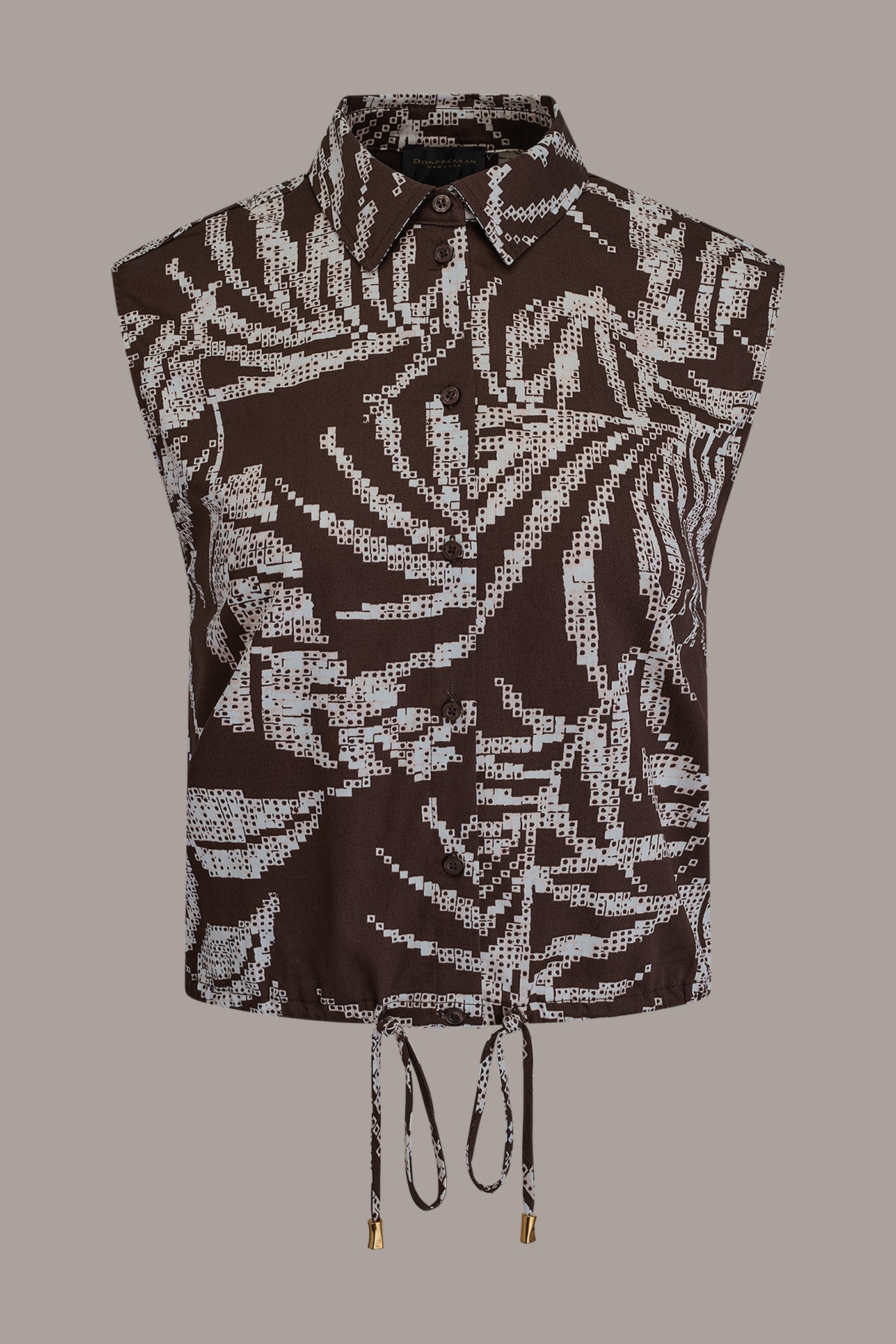 Donna Karan | SLEEVELESS PRINT DRAWSTRING HEM BLOUSE