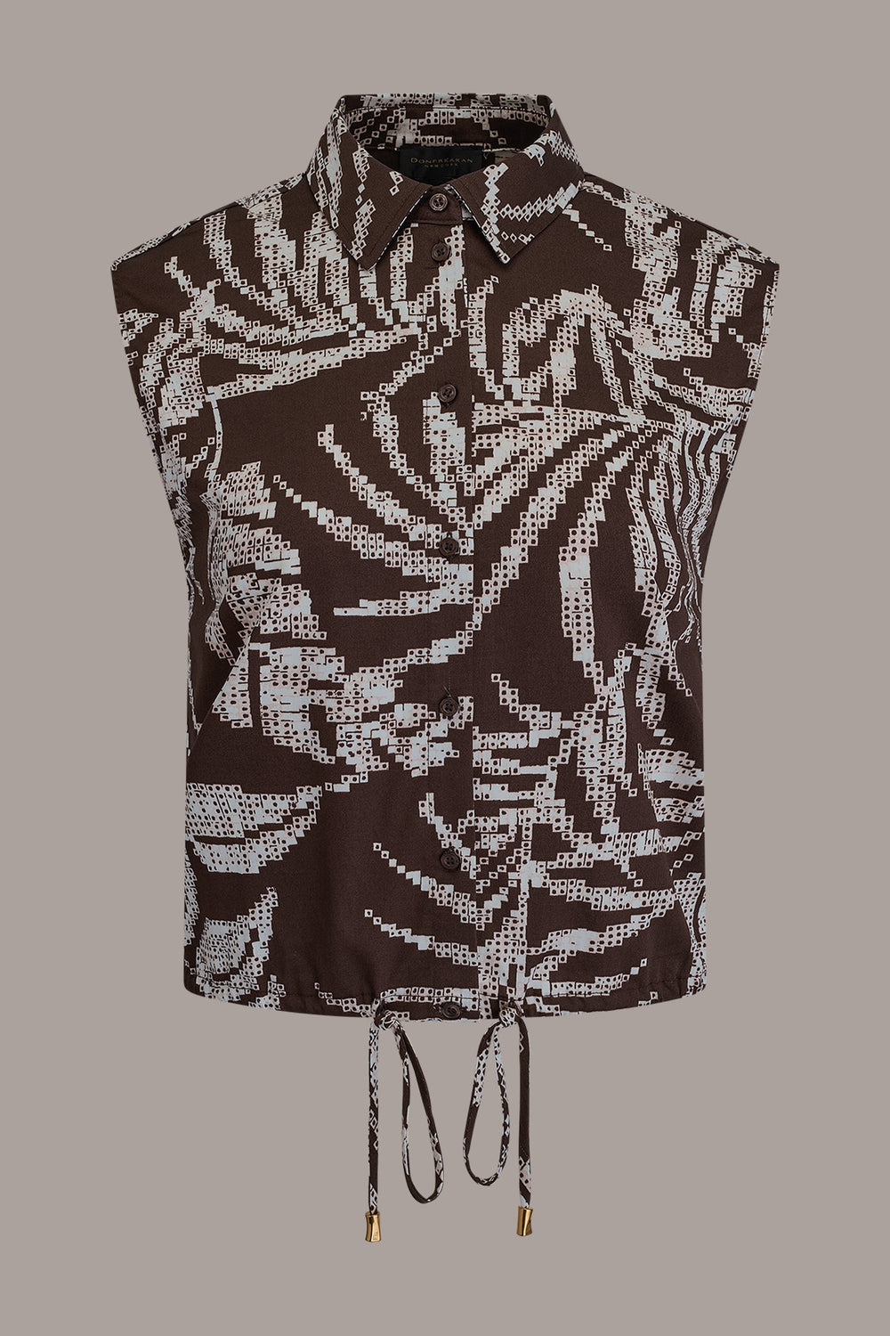 Donna Karan | SLEEVELESS PRINT DRAWSTRING HEM BLOUSE