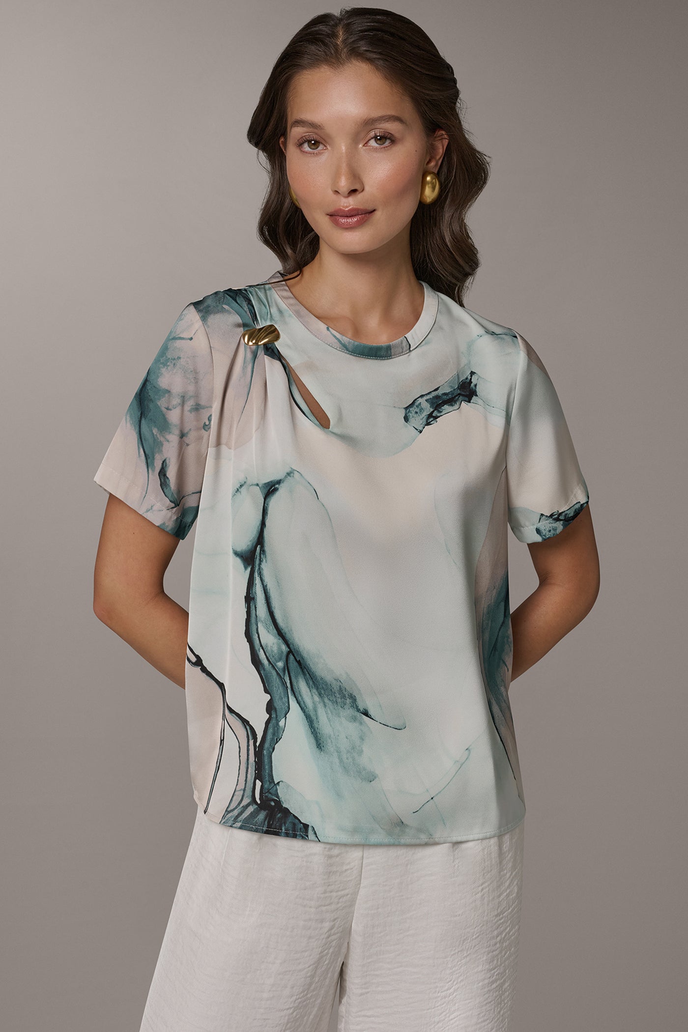 Donna Karan | MARBLE GOLD-TONE EMBELLISHED SHOULDER TOP
