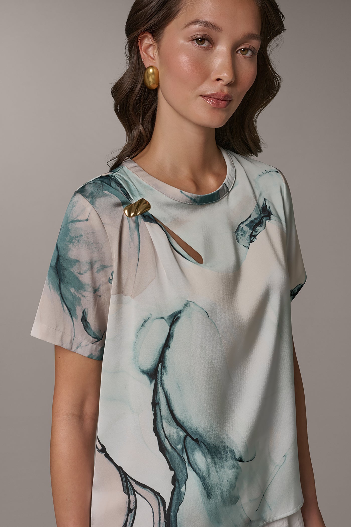 Donna Karan | MARBLE GOLD-TONE EMBELLISHED SHOULDER TOP