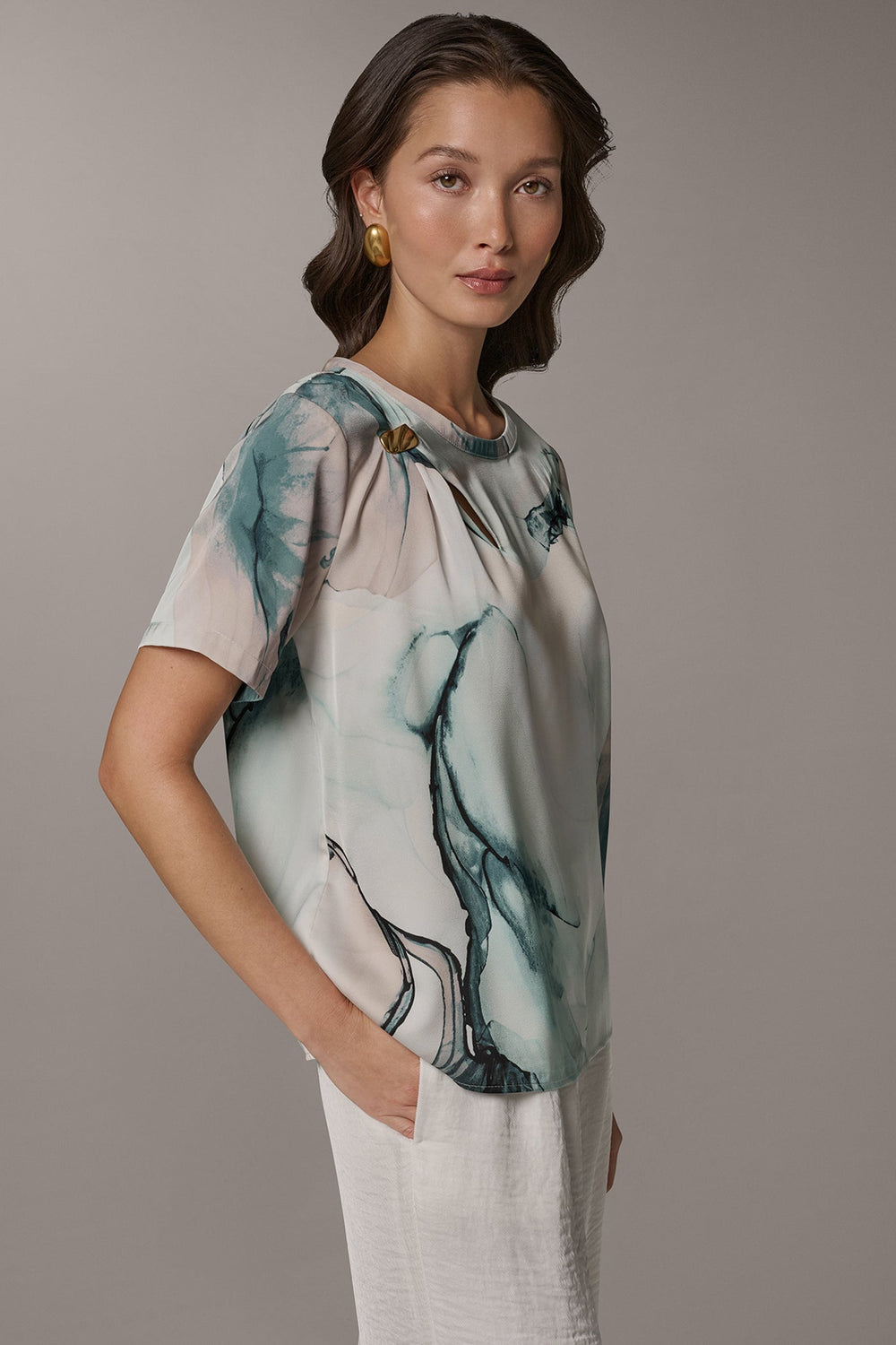 Donna Karan | MARBLE GOLD-TONE EMBELLISHED SHOULDER TOP
