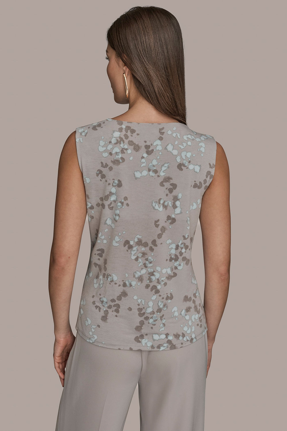 Donna Karan | PRINTED SLEEVELESS COWL-NECK WRAP TOP