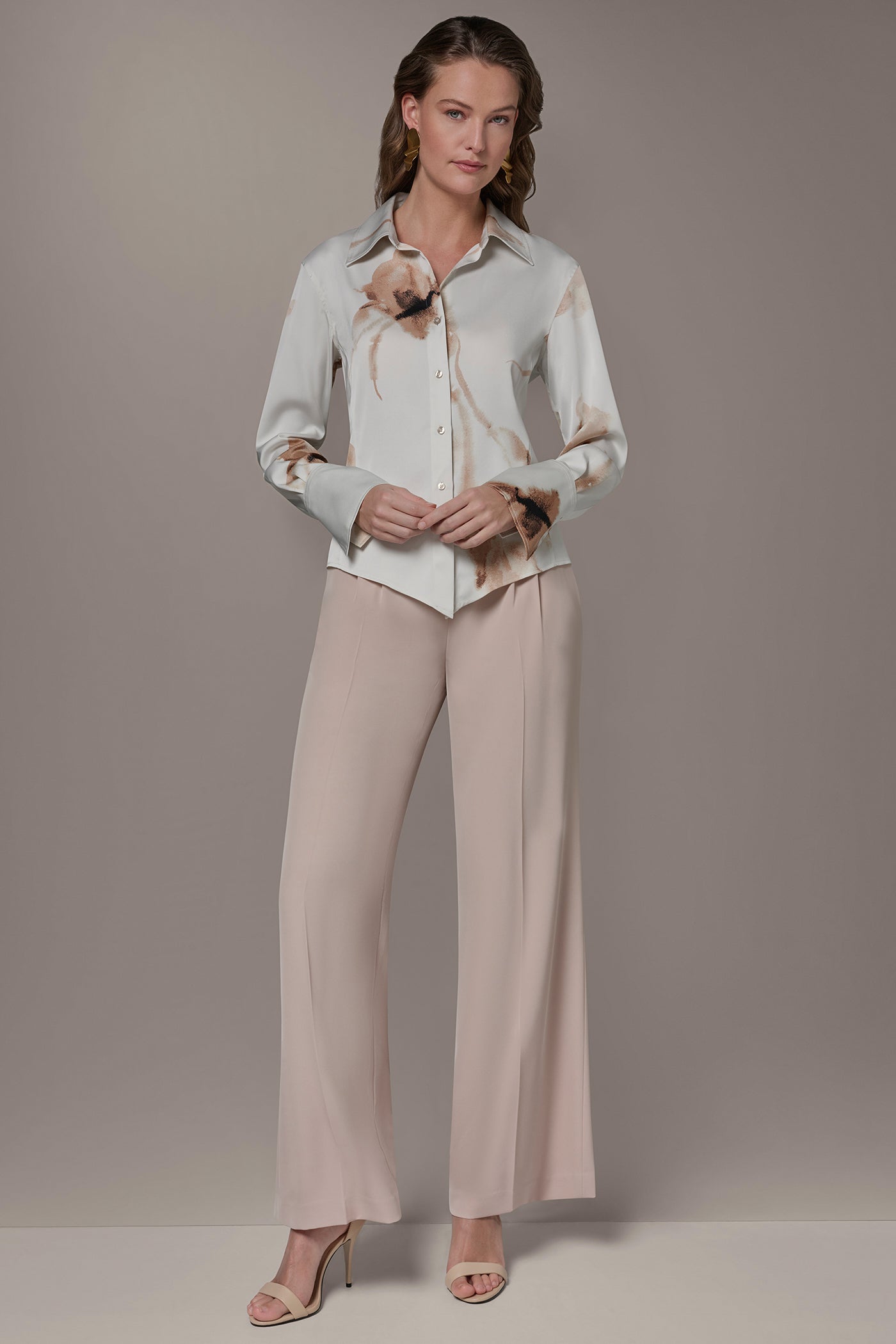 Donna Karan | SATIN FLORAL HIGH-LOW BLOUSE