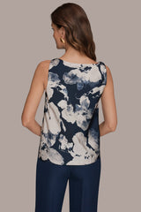 Donna Karan | SATIN FLORAL COWL-NECK CUTOUT SHOULDER CAMI