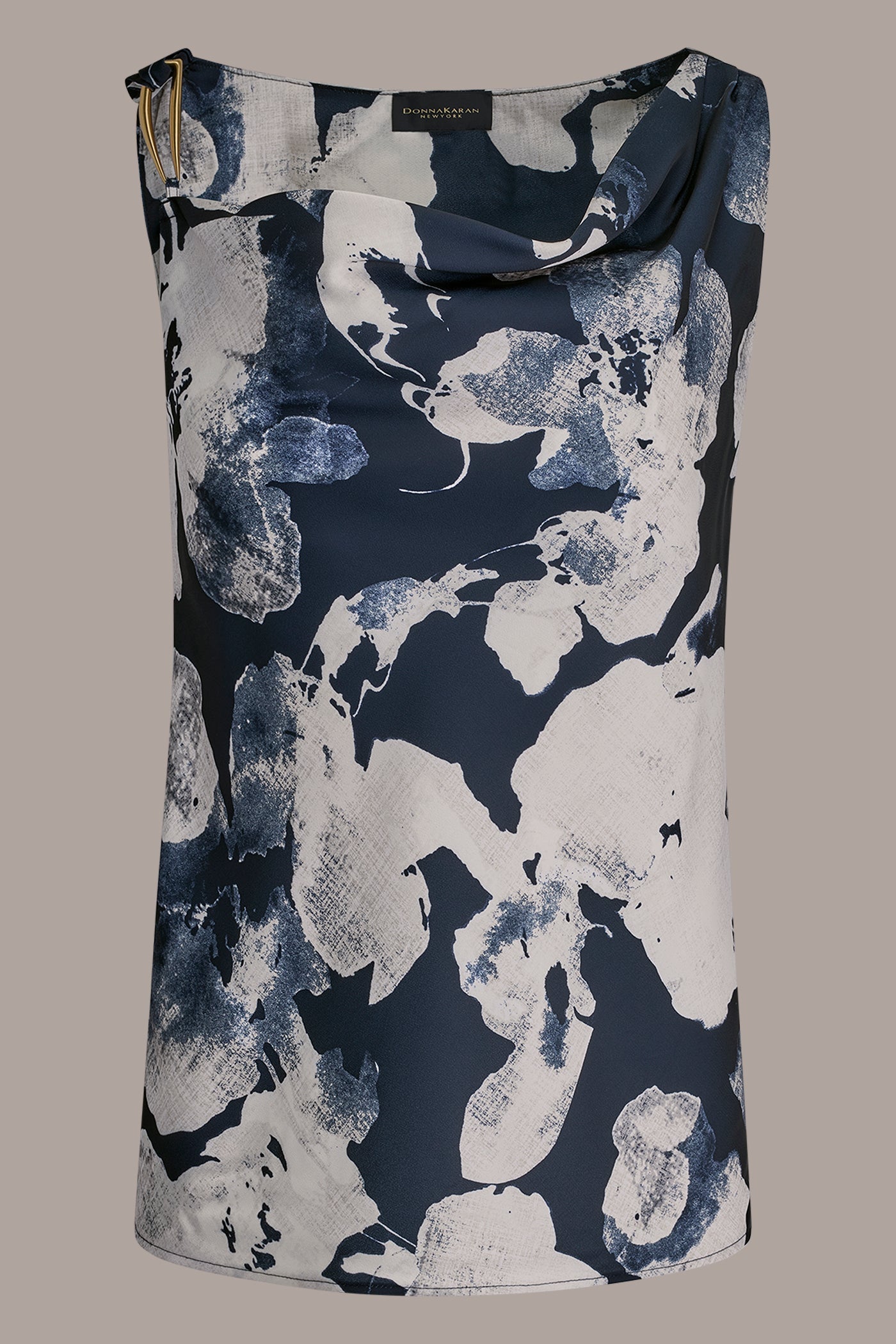 Donna Karan | SATIN FLORAL COWL-NECK CUTOUT SHOULDER CAMI