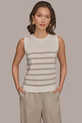 Donna Karan | COTTON AND CASHMERE SLEEVELESS STRIPED SWEATER
