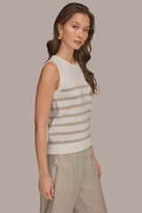 Donna Karan | COTTON AND CASHMERE SLEEVELESS STRIPED SWEATER